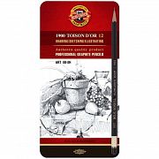 Набор карандашей ч/г Koh-I-Noor 'Toison D`or 1902 Art' 12шт., 8B-8H, заточен., метал. пенал