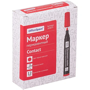 Маркер перманентный OfficeSpace 'Contact' красный, пулевидный, без клипа, 3мм