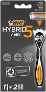 Бритва мужская BIC Flex 5 Hybrid 5 лезвий плавающая головка, 1 ручка и 2 сменные кассеты