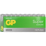 Батарейки КОМПЛЕКТ 20 шт., GP Super G-Tech, AAA (LR03, 24А), алкалиновые, мизинчиковые, 24A-2CRVS20, GP 24A-2CRVS20
