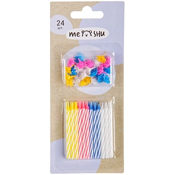Свечи для торта с держателями MESHU 'Мини', 2-х цветные, 5,5см, 24шт., блистер