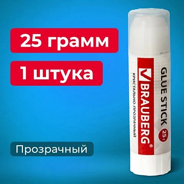 Клей-карандаш BRAUBERG 'Crystal', 25 г, прозрачный, 227968