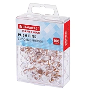 Силовые кнопки-гвоздики BRAUBERG CLEAR & GOLD, прозрачные с золотистым (шарики), 100 штук, 11 мм, 27