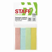 Закладки клейкие пастельные STAFF бумажные, 50х12 мм, 100 штук (4 цвета х 25 листов), европодвес, 127147