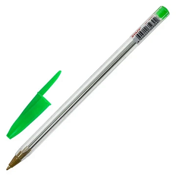 Ручка шариковая STAFF 'Basic Budget BP-04', ЗЕЛЕНАЯ, линия письма 0,5 мм, с штрихкодом, 143871