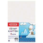 Картон белый А4 немелованный (матовый), 8 листов, ПИФАГОР, 200х283 мм, 127049