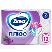 Туалетная бумага Zewa Плюс сирень, 2 слоя, 12 рулонов, 23 м, белая