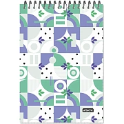 Блокнот А5 40л Attache Яркий паттерн Зеленый микс клетка, греб, ВД-лак