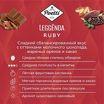 Кофе в зернах POETTI 'Leggenda Ruby' 1 кг, арабика 100%, 18002