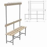 Скамья с вешалкой, спинкой 'СВТ 5', 1765х1500х395 мм, 10 крючков, регулируемые опоры, каркас металли