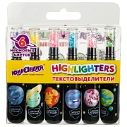 Набор текстовыделителей 6 НЕОНОВЫХ ЦВЕТОВ, ЮНЛАНДИЯ 'КОСМОС', линия 1-5 мм, 152512