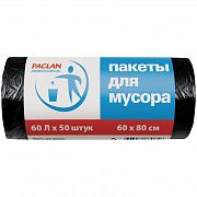 Мешки для мусора 60 л, черные, в рулоне 50 шт., ПНД, 6,2 мкм, 60х80 см, PACLAN 'Professional', 40401