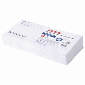 Конверты Е65 (110х220 мм), отрывная лента, Куда-Кому, внутренняя запечатка, КОМПЛЕКТ 100 шт., BRAUBE