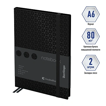 Записная книжка А6 80л., кожзам, Berlingo 'DoubleBlack', черный срез, черная, с рисунком