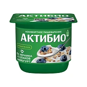 Йогурт Актибио Черника-злаки, 3%, 130г