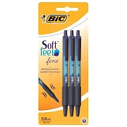 Ручки шариковые автоматические с грипом BIC 'Soft Feel Fine', НАБОР 3 шт., линия письма 0,8 мм, блистер, 893221