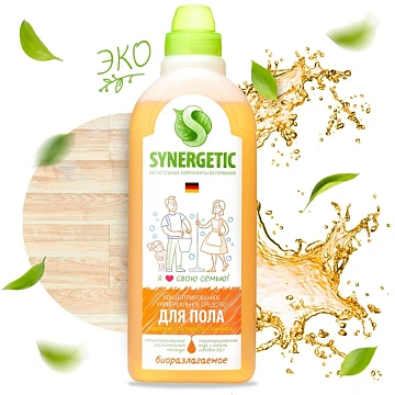 Средство для мытья пола и поверхностей 1 л SYNERGETIC, c дезинфицирующим эффектом, биоразлагаемое, 101100