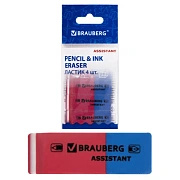 Набор ластиков BRAUBERG 'Assistant 80', 4 шт., 41х14х8 мм, красно-синие, прямоугольные, скошенные края, 222458