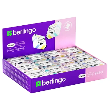 Ластик Berlingo 'Sparkle', прямоугольный, цвета ассорти, 34*34*12мм