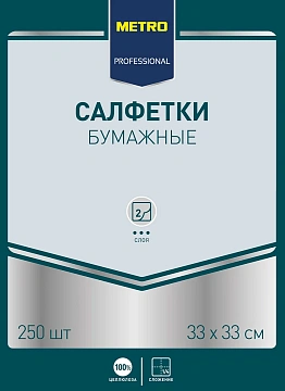 Салфетки бумажные Metro Professional 33x33см, 250шт, 2 слоя, черные
