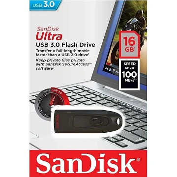 Флеш-память SanDisk Ultra, 16Gb, USB 3.0, чер, SDCZ48-016G-U46