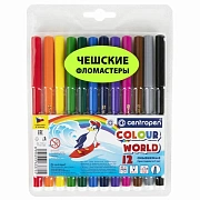 Фломастеры 12 ЦВЕТОВ CENTROPEN 'Colour World', круглые, смываемые, 7550/12TP, 7 7550 1284