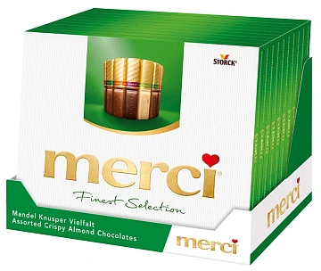 Конфеты MERCI ассорти из шоколада с миндалем, 250 г, ГЕРМАНИЯ, 014457-20