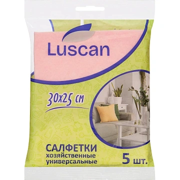 Салфетки хозяйственные Luscan универсальн вискоза 60-70г/м2 30х25 см 5шт/уп