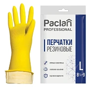 Перчатки МНОГОРАЗОВЫЕ латексные PACLAN 'Professional', хлопчатобумажное напыление, размер 8,5-9, L (большой), желтые, 407327