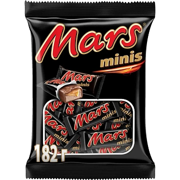 Батончики шоколадные мини MARS 'Minis' с нугой и карамелью в молочном шоколаде, 182 г, 2261