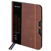 Блокнот А5 (162х218 мм), BRAUBERG 'NOTE', под кожу софт-тач, с резинкой, 80 л., клетка, коричневый, 113436