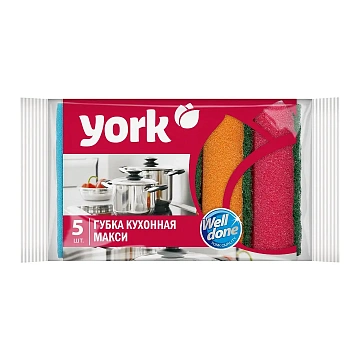 Губка для мытья посуды York Maxi 10х7х2.9см, 5шт/уп