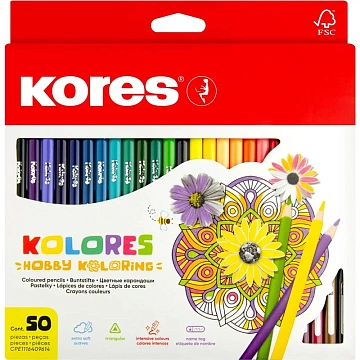 Карандаши цветные 50 цв. 3-гран.Kores 93350