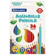 Карандаши цветные акварельные BRAUBERG PREMIUM AQUARELLE, 36 цветов, трехгранные, утолщенный грифель