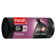 Мешки для мусора 60 л, черные, в рулоне 20 шт., ПНД, 7,4 мкм, 60х72 см, PACLAN 'Standart'
