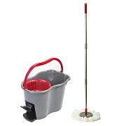 Швабра с отжимом и ведром 14л/7л, центрифуга отжим педалью, 2 круглые насадки, крепление кольцо, сер