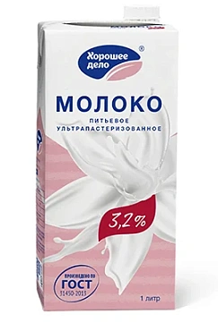 Молоко Хорошее Дело 3.2%, 950мл с крышкой