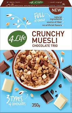 Мюсли 4Life 3 вида шоколада хрустящие, 350г