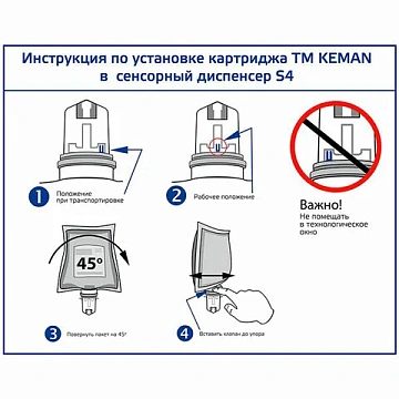 Картридж с жидким мылом-пеной одноразовый (Система S4), 'Нейтральное', синее, 1 л, KEMAN, 100105-1000