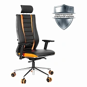 Кресло компьютерное МЕТТА 'ErgoLife' 10 B2-160D, 2D-подголовник, экокожа/сетка, черное/оранжевое