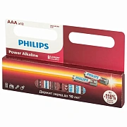 Батарейки алкалиновые 'мизинчиковые' КОМПЛЕКТ 12 шт., PHILIPS Power Alkaline, ААА (LR03, 15А), блистер, Б0064681