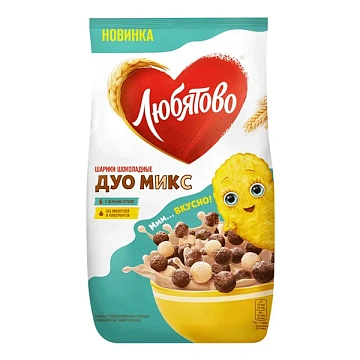 Готовый завтрак Любятово Дуо Микс шоколадные шарики, 200г