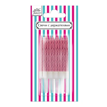 Свечи прямые Fiolento с держателем розовый-металлик, 10шт