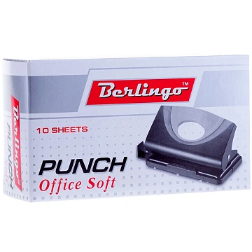 Дырокол Berlingo 'Office Soft' 10л., пластиковый, черный, с линейкой