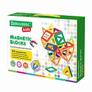 Магнитный конструктор BIG MAGNETIC BLOCKS-64, 64 детали, с колесной базой, BRAUBERG KIDS, 663847