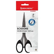 Ножницы BRAUBERG 'Classic', 160 мм, черные, классической формы, 2-х сторонняя заточка, 230933
