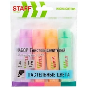 Набор текстовыделителей 4 ПАСТЕЛЬНЫХ ЦВЕТА, STAFF 'EVERYDAY HL-707', линия 1-5 мм, скошенный наконеч