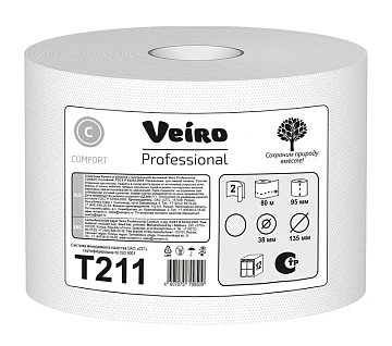 Туалетная бумага Veiro Professional Comfort T211, в рулоне, 80м, 2 слоя, белая