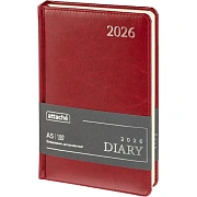 Ежедневник датированный 2026 Attache А5, 168л, 138x213мм, под кожу бордовый