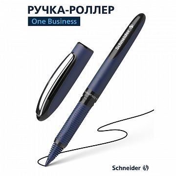 Ручка-роллер SCHNEIDER 'One Business', ЧЕРНАЯ, корпус темно-синий, узел 0,8 мм, линия письма 0,6 мм,